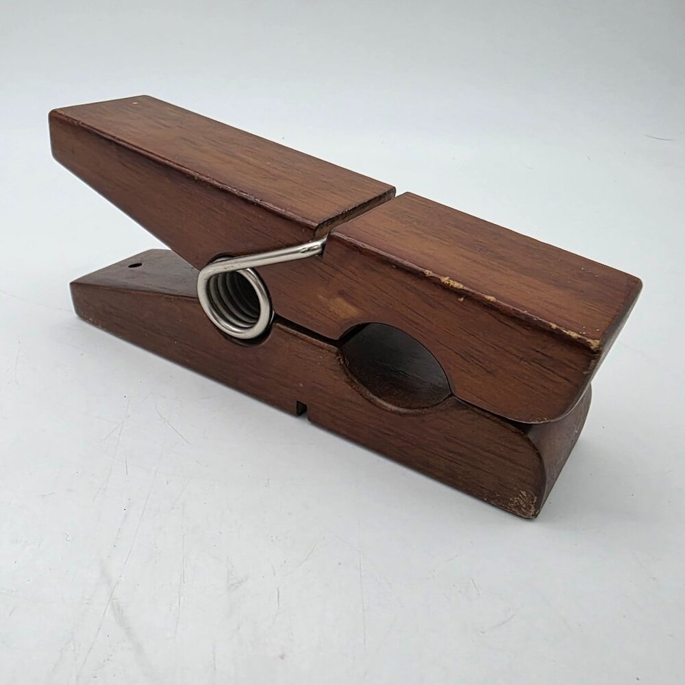 Large Wooden Clothespin Wall Hanging Decor Functional Spring Dark Brown Finish